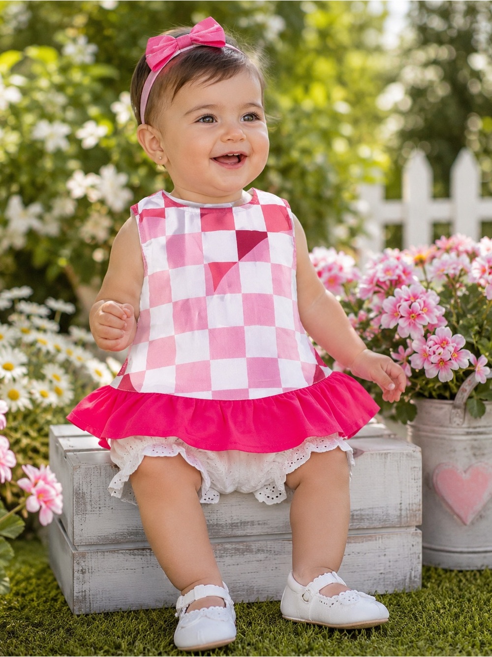 Agatha Ruiz de la Prada Baby Pink Check Heart Ruffle Top NWT 6M